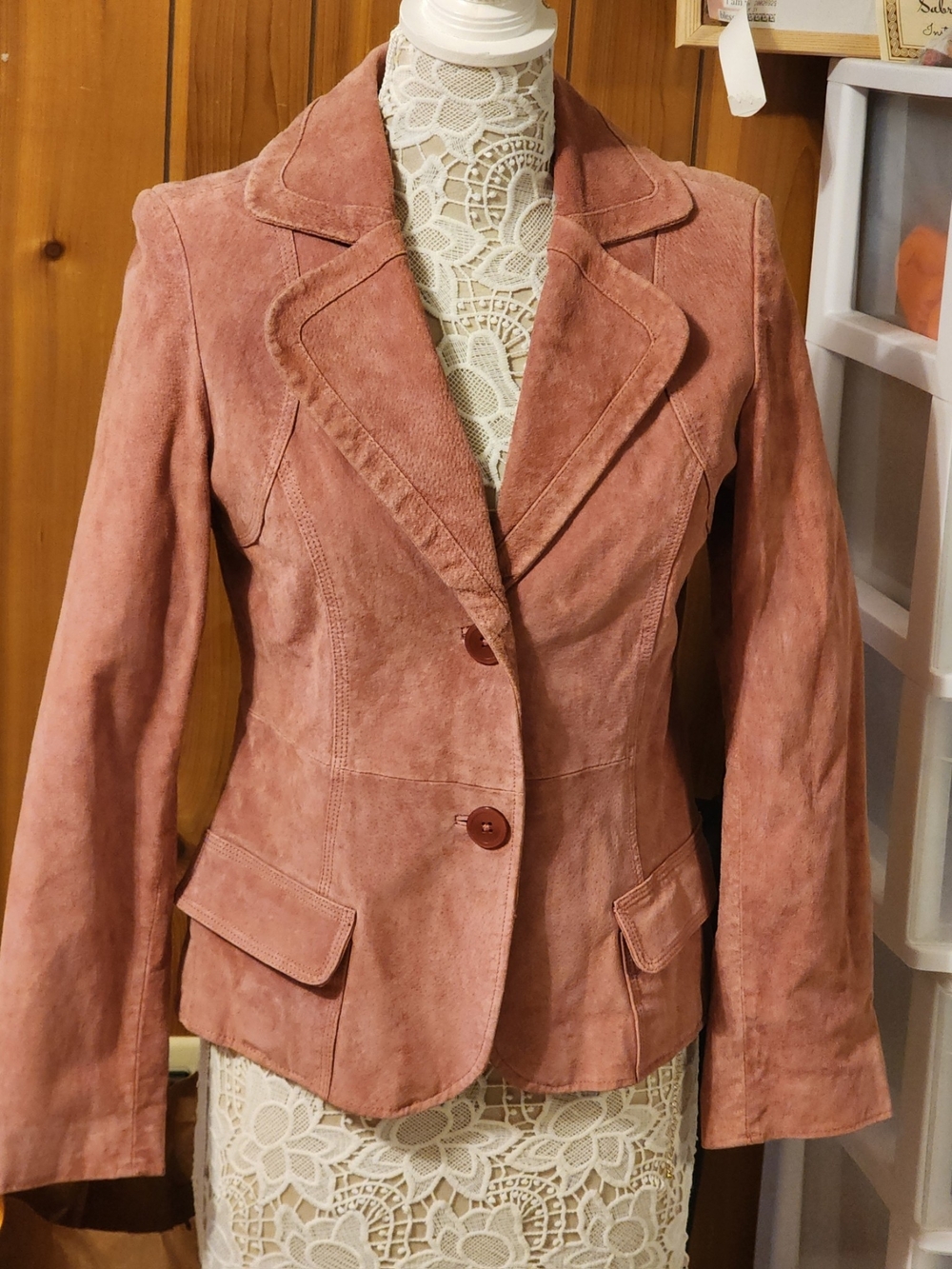 Cherokee Vintage Dusty Rose Mauve Pink Genuine Suede Leather Blazer Jacket